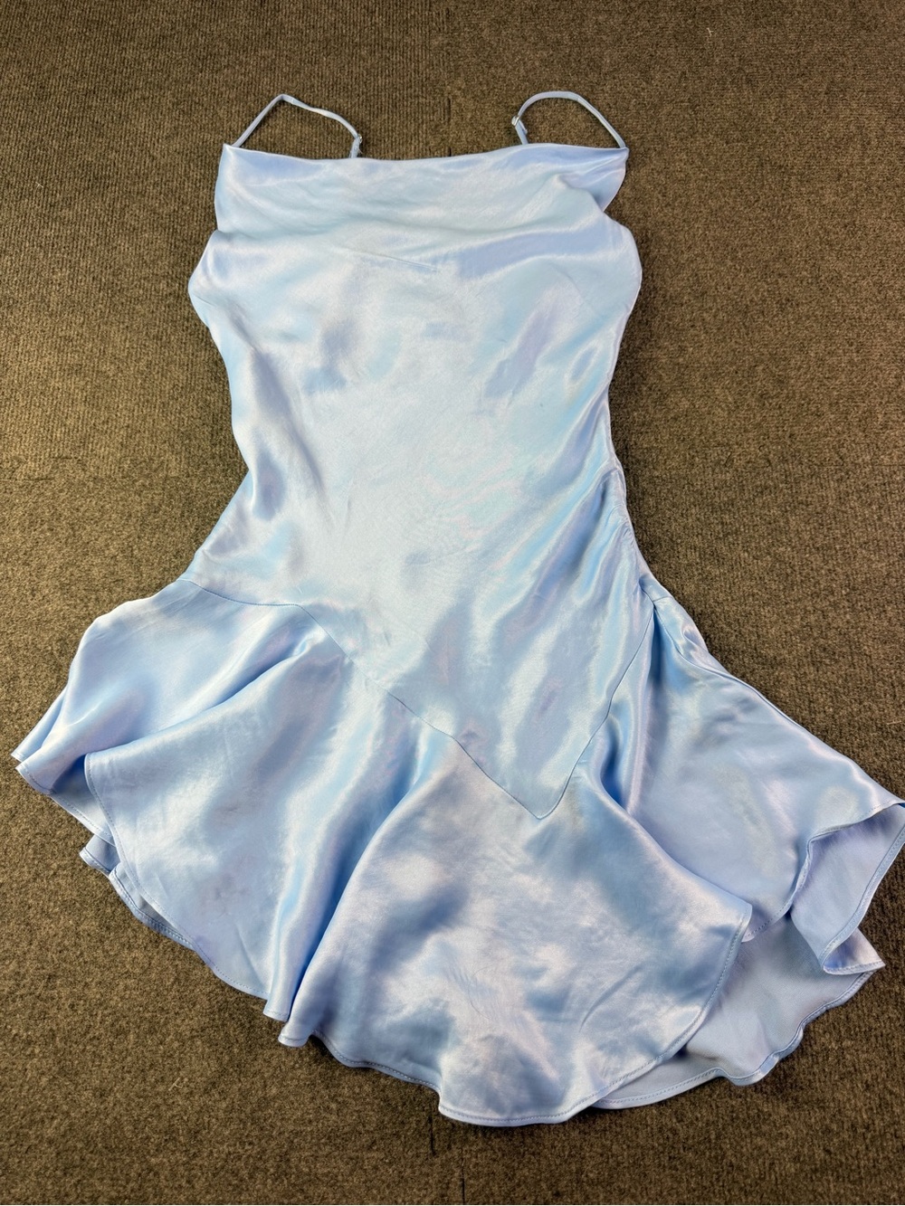 Zara Womens Asymmetric Hem Satin Short Dress Size M Sky Blue